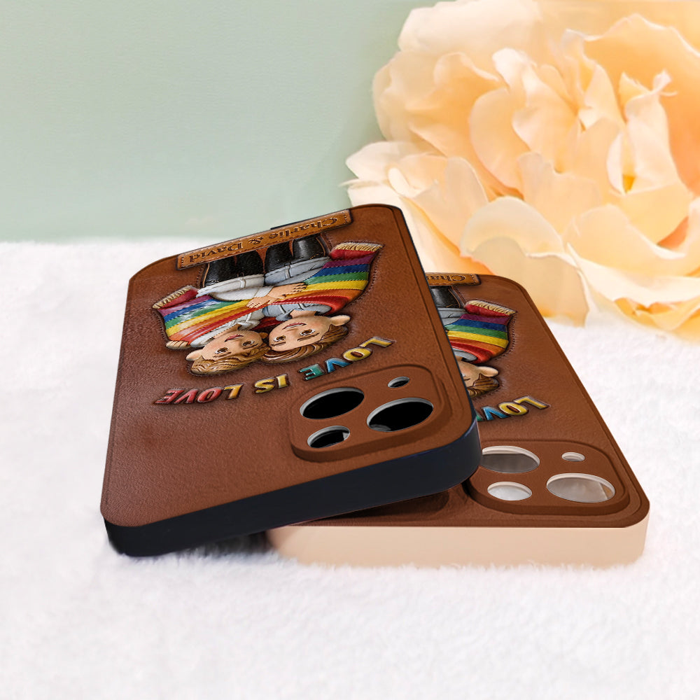 Love Is Love - Personalized LGBT Support 3D Embossed Leather Phone Case