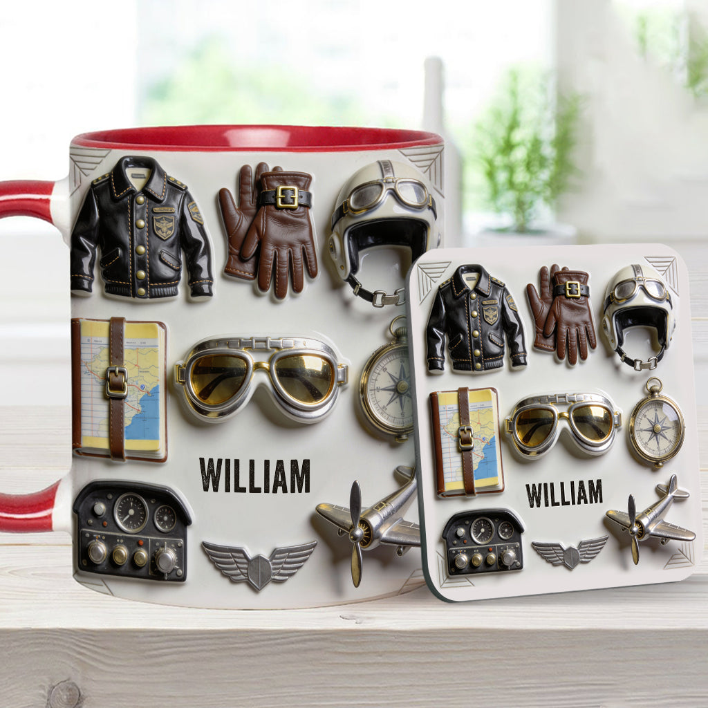 Taste Flight - Personalized Pilot Accent Mug & Coaster
