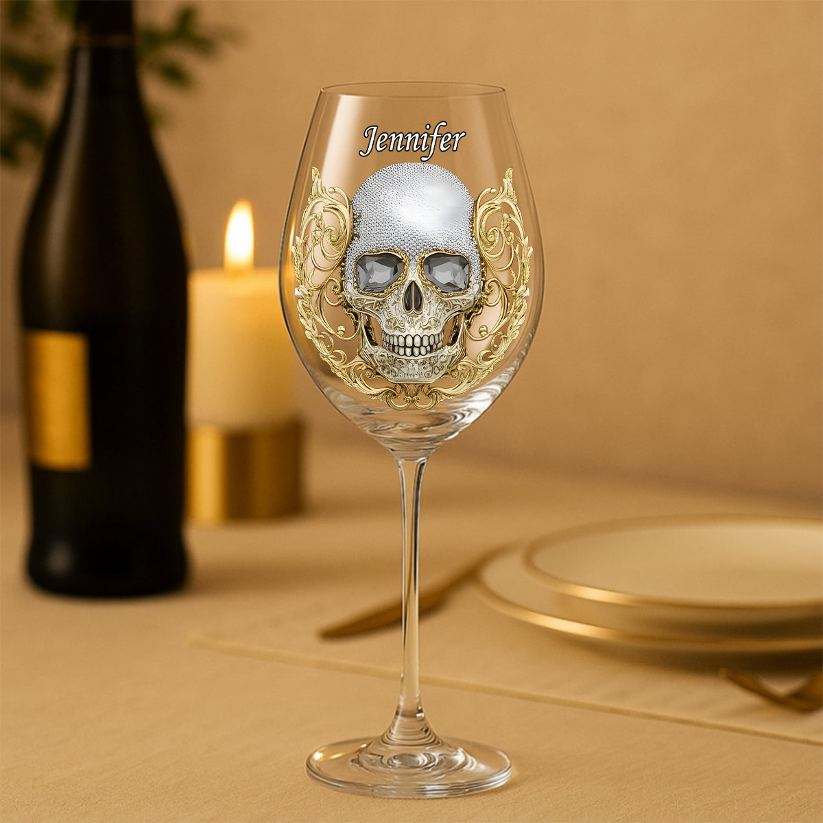 High Class Skull Art - Personalized Skull Wine Glass With Long Stem