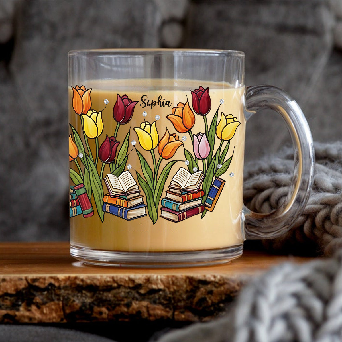 Tulip & Book - Personalized Book Glass Mug