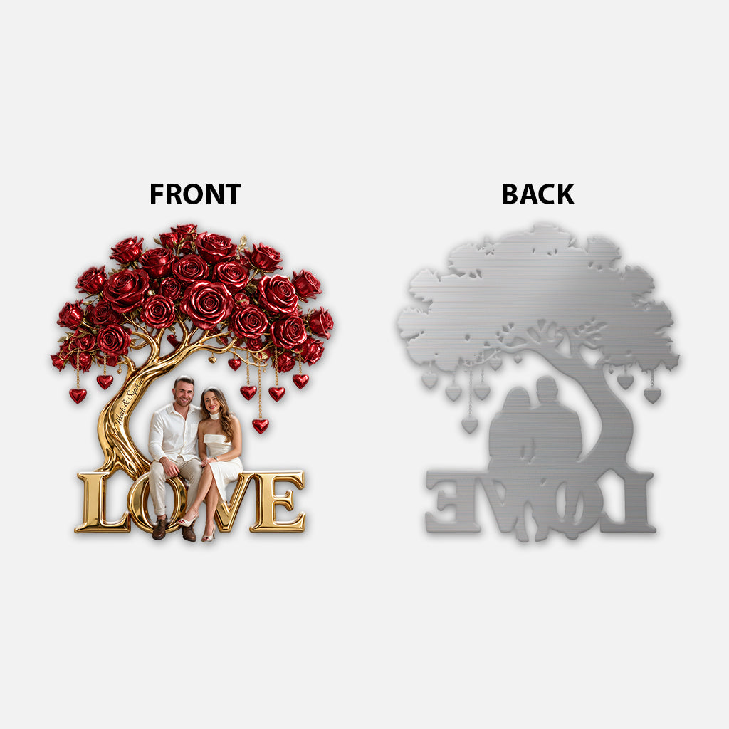 Custom Couple Photo Rose Tree - Personalized Couple 3D Printed Cut Metal Sign