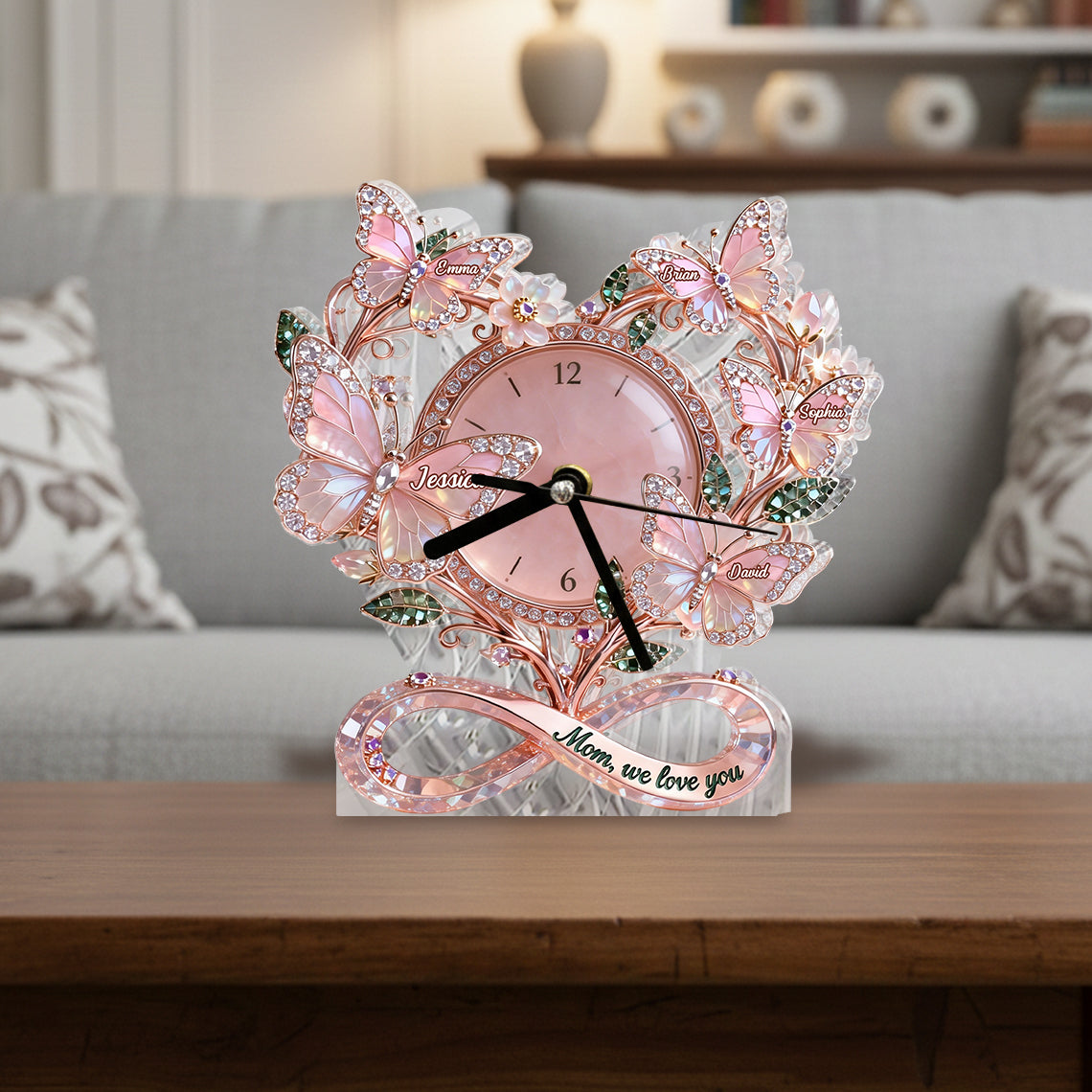 We Love You, Mom - Personalized Mother Desk Clock Plaque