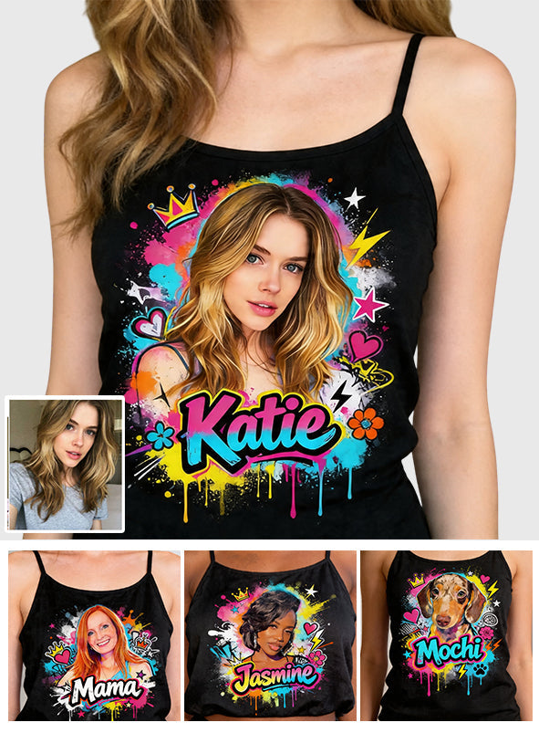 Vibrant Graffiti Pop Art Custom Photo Watercolor Paint Splash - Personalized Self Love Cross Tank Top