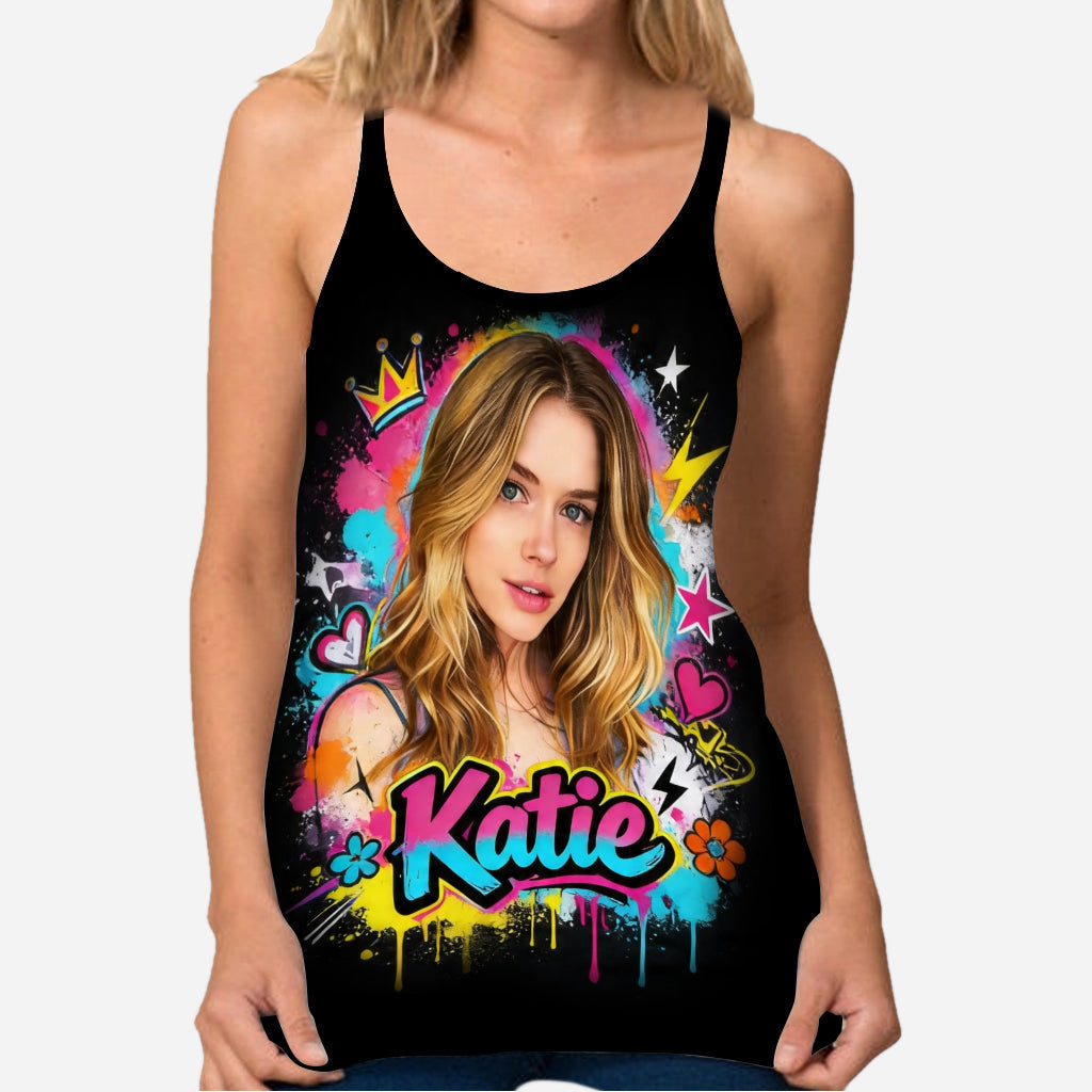 Vibrant Graffiti Pop Art Custom Photo Watercolor Paint Splash - Personalized Self Love Cross Tank Top