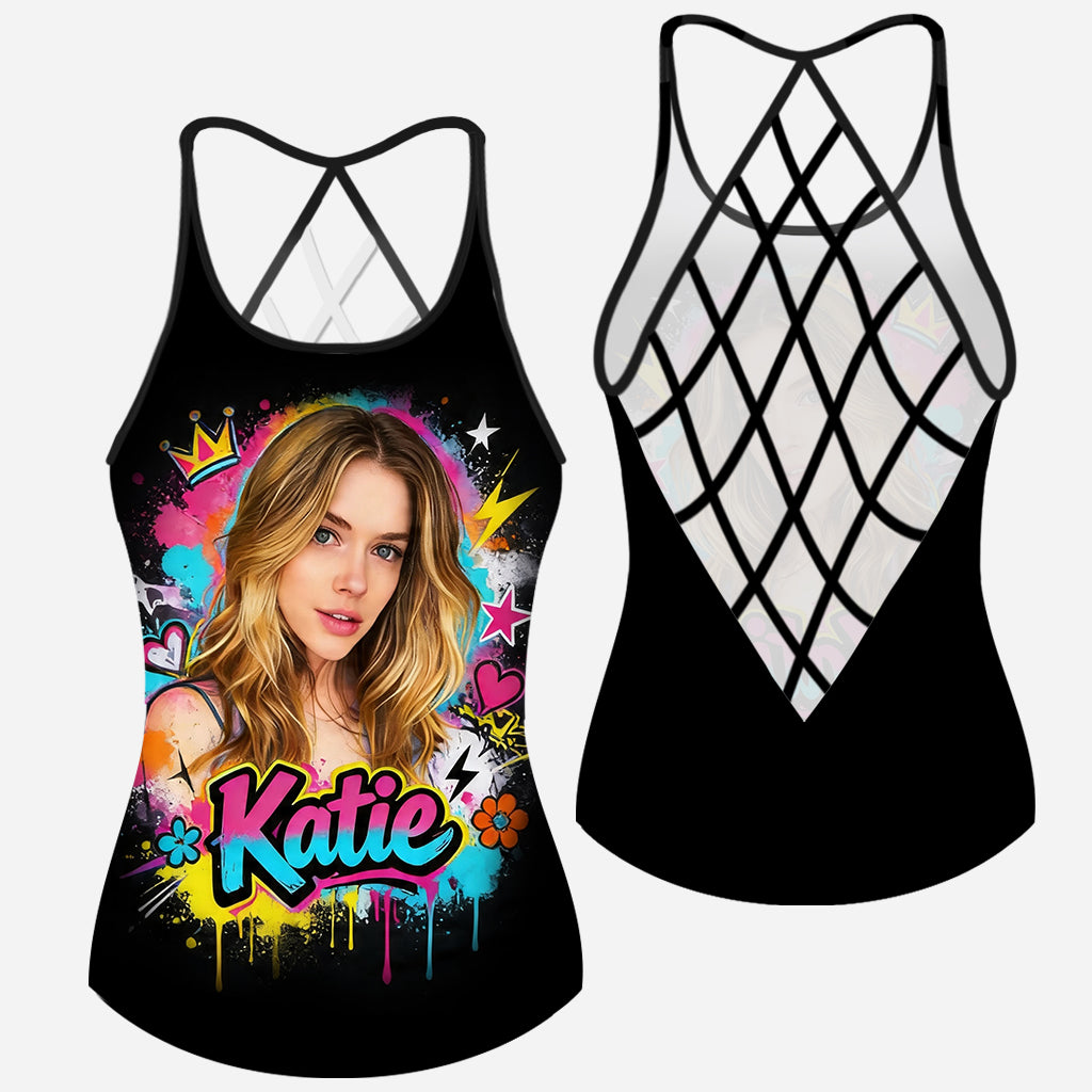 Vibrant Graffiti Pop Art Custom Photo Watercolor Paint Splash - Personalized Self Love Cross Tank Top