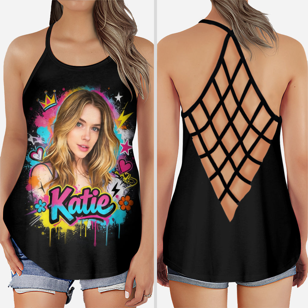 Vibrant Graffiti Pop Art Custom Photo Watercolor Paint Splash - Personalized Self Love Cross Tank Top