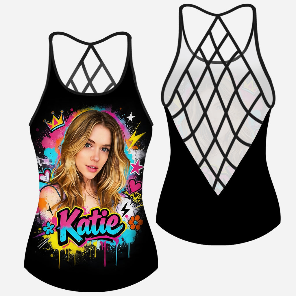 Vibrant Graffiti Pop Art Custom Photo Watercolor Paint Splash - Personalized Self Love Cross Tank Top