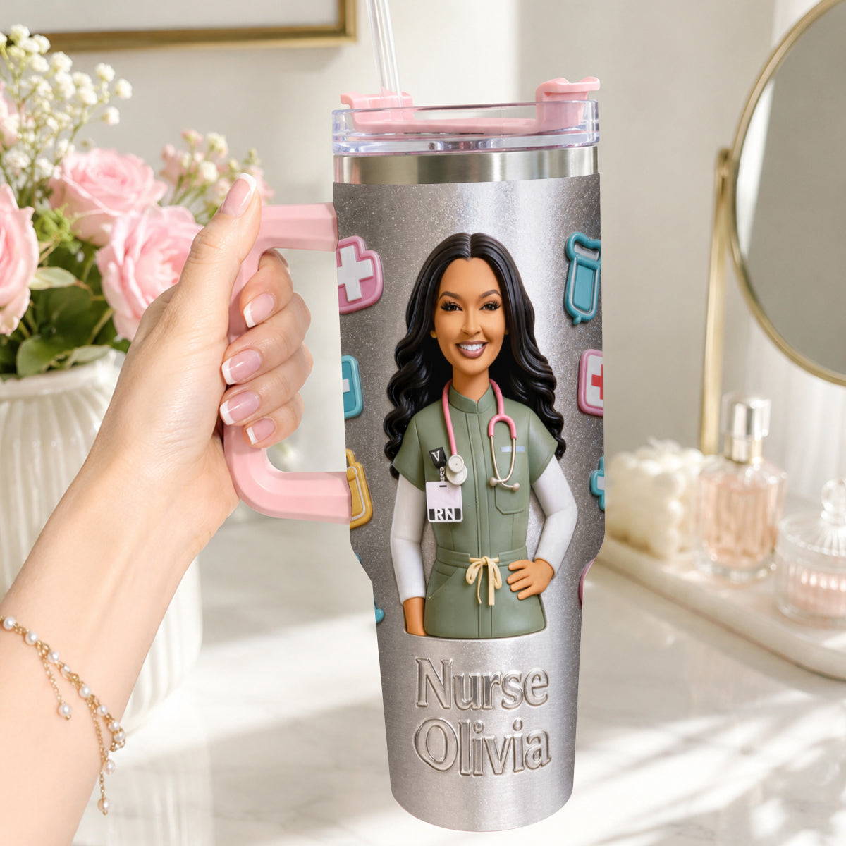 Best Nurse Ever - Personalized Nurse Tumbler With Plush Charm