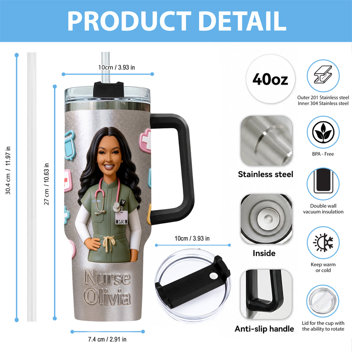 Best Nurse Ever - Personalized Nurse Tumbler With Plush Charm