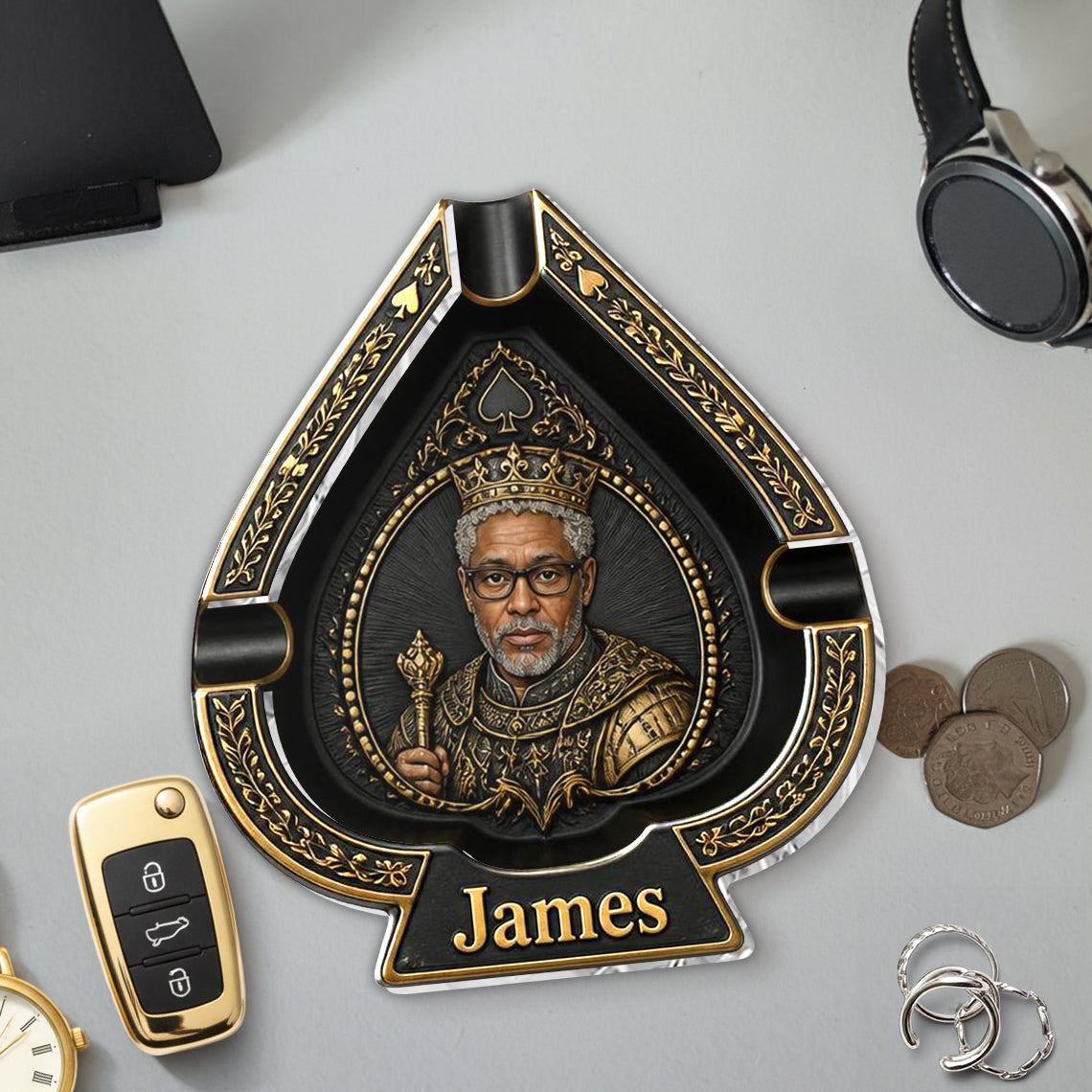 The King Of Spades - Personalized Real Men Catch-All Tray With Lighter