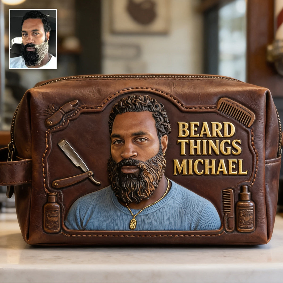 Travel Toiletry Bag, Multifunctional Organizer, Gift for Men - Personalized Real Men Leather Toiletry Bag