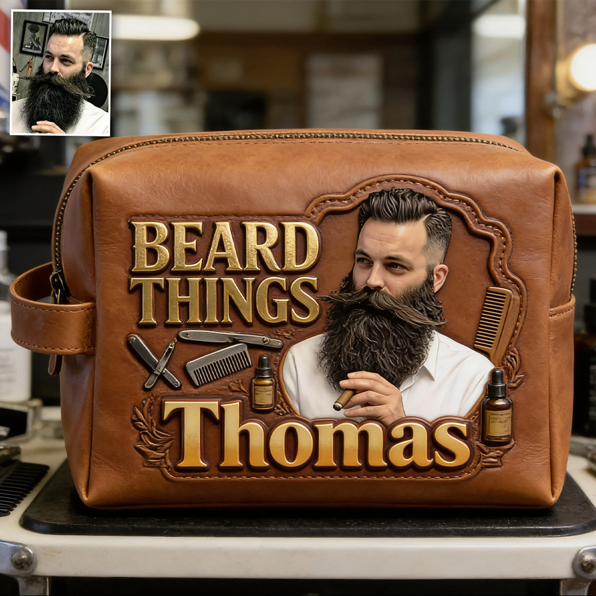 Travel Toiletry Bag, Multifunctional Organizer, Gift for Men - Personalized Real Men Leather Toiletry Bag