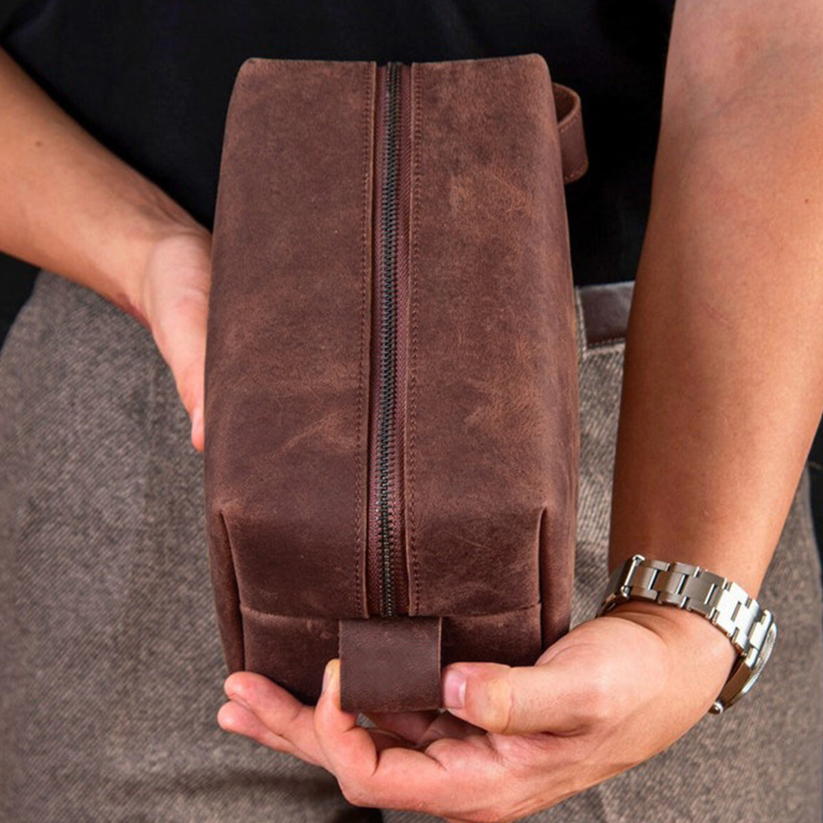 Travel Toiletry Bag, Multifunctional Organizer, Gift for Men - Personalized Real Men Leather Toiletry Bag