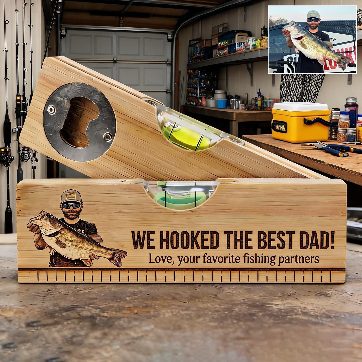 We Hooked The Best Dad - Personalized Fishing Spirit Level Bottle Opener