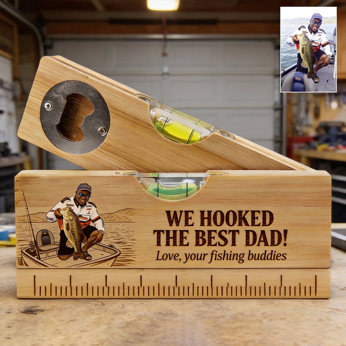 We Hooked The Best Dad - Personalized Fishing Spirit Level Bottle Opener