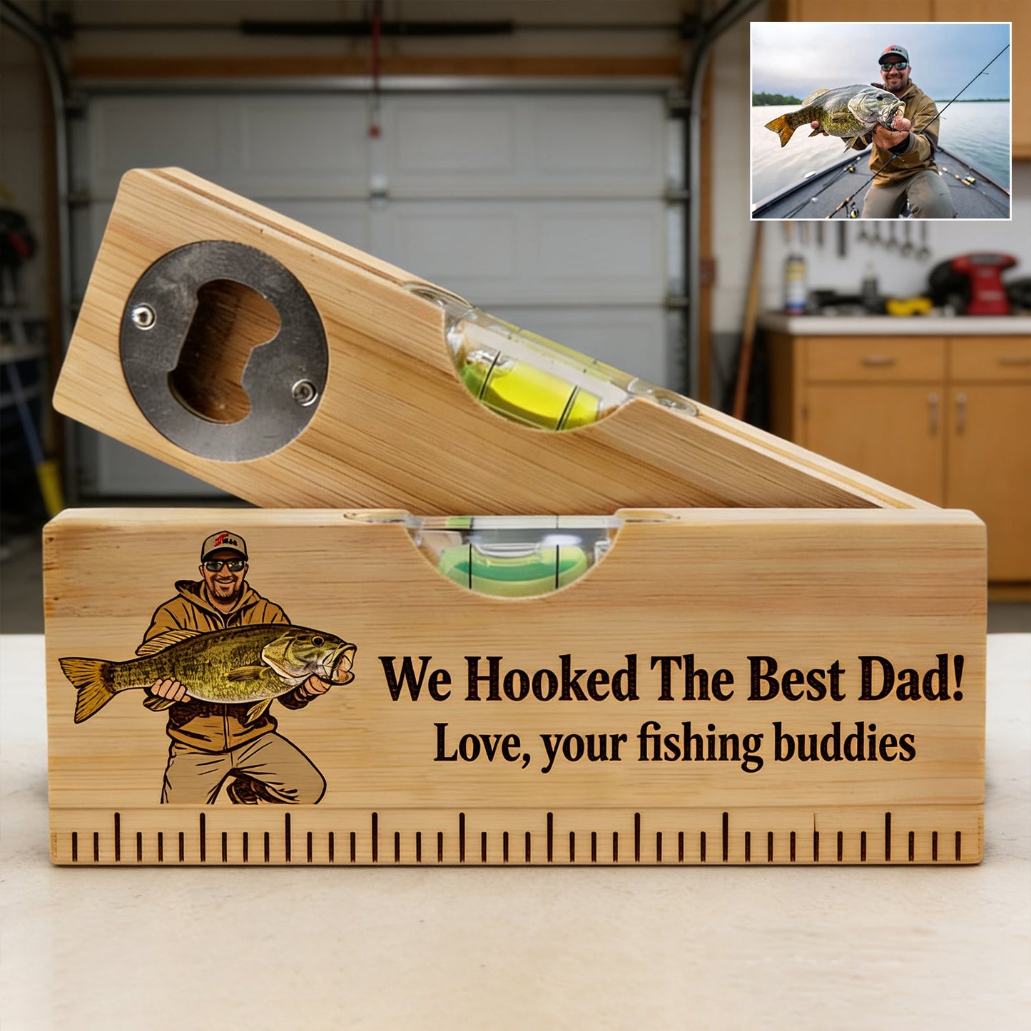 We Hooked The Best Dad - Personalized Fishing Spirit Level Bottle Opener