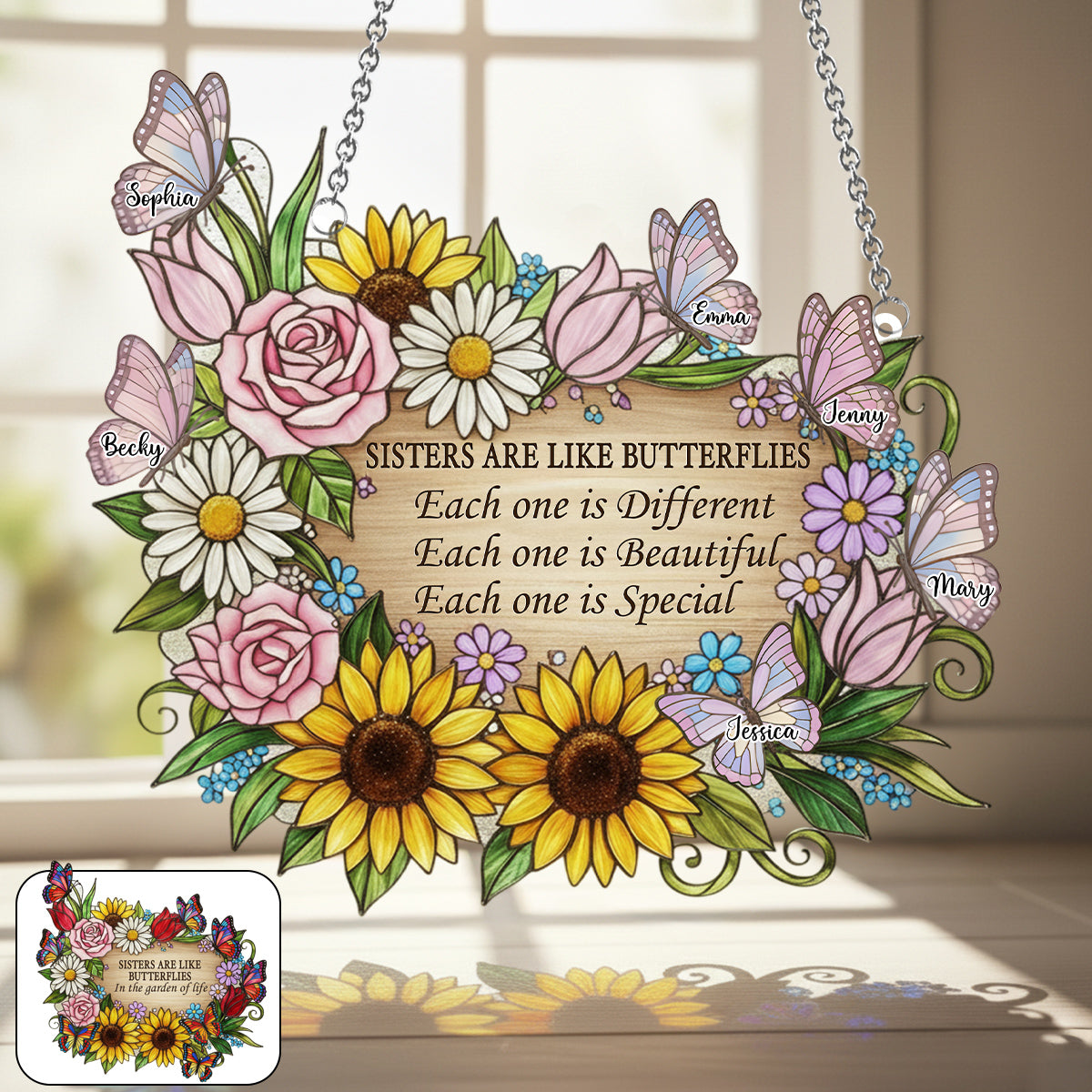 Sisters Are Like Butterflies - Personalized Sister Window Hanging Suncatcher Ornament