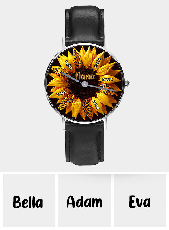 Nana, Mom, Auntie Family Sunflower - Personalized Grandma Hand Watch