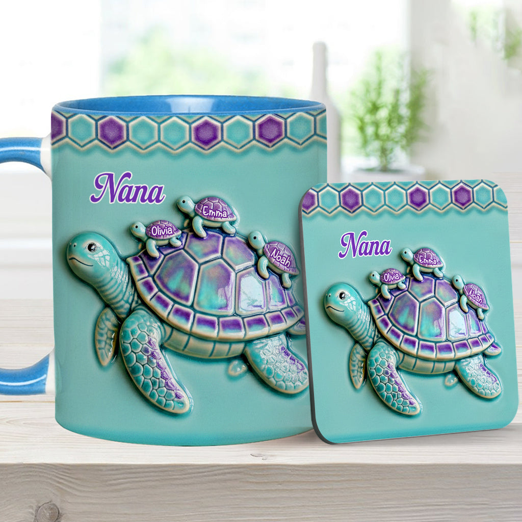Nana Turtle Gift For Mom Grandma - Personalized Grandma Accent Mug