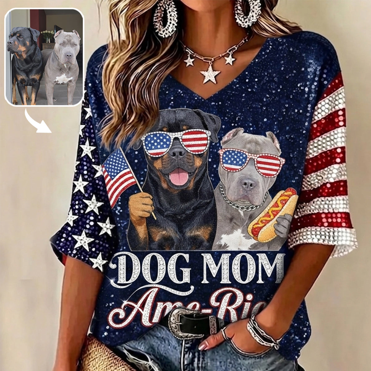 Patriotic Dog Owner - Personalized Dog Fully Printed V-Neck T-Shirt