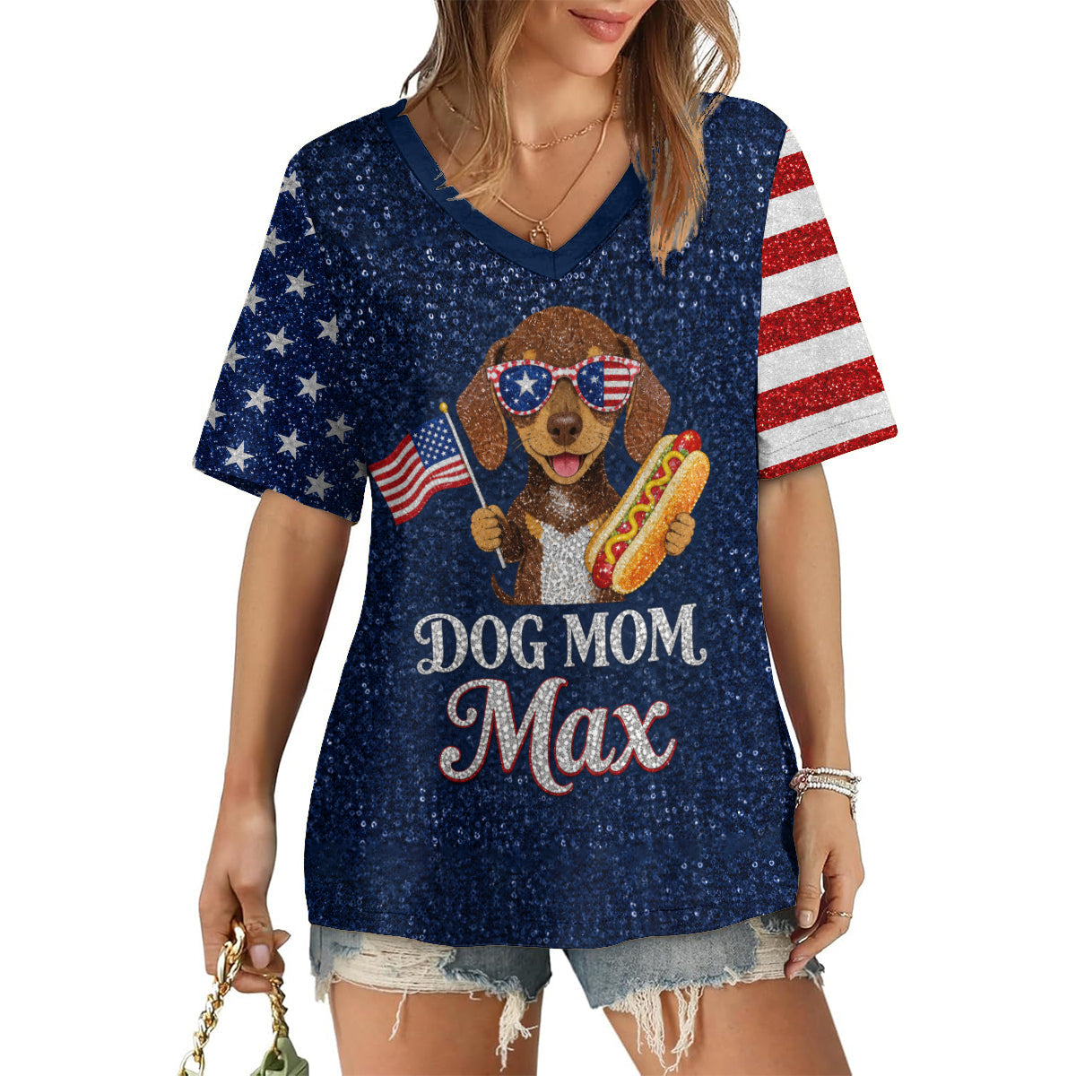 Patriotic Dog Owner - Personalized Dog Fully Printed V-Neck T-Shirt