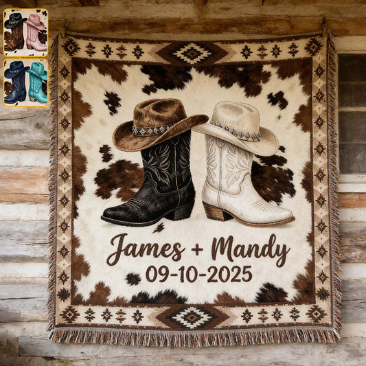 We Got This, Farmhouse Decoration, Cowboy Cowgirl Couple - Personalized Western Outfit Woven Blanket