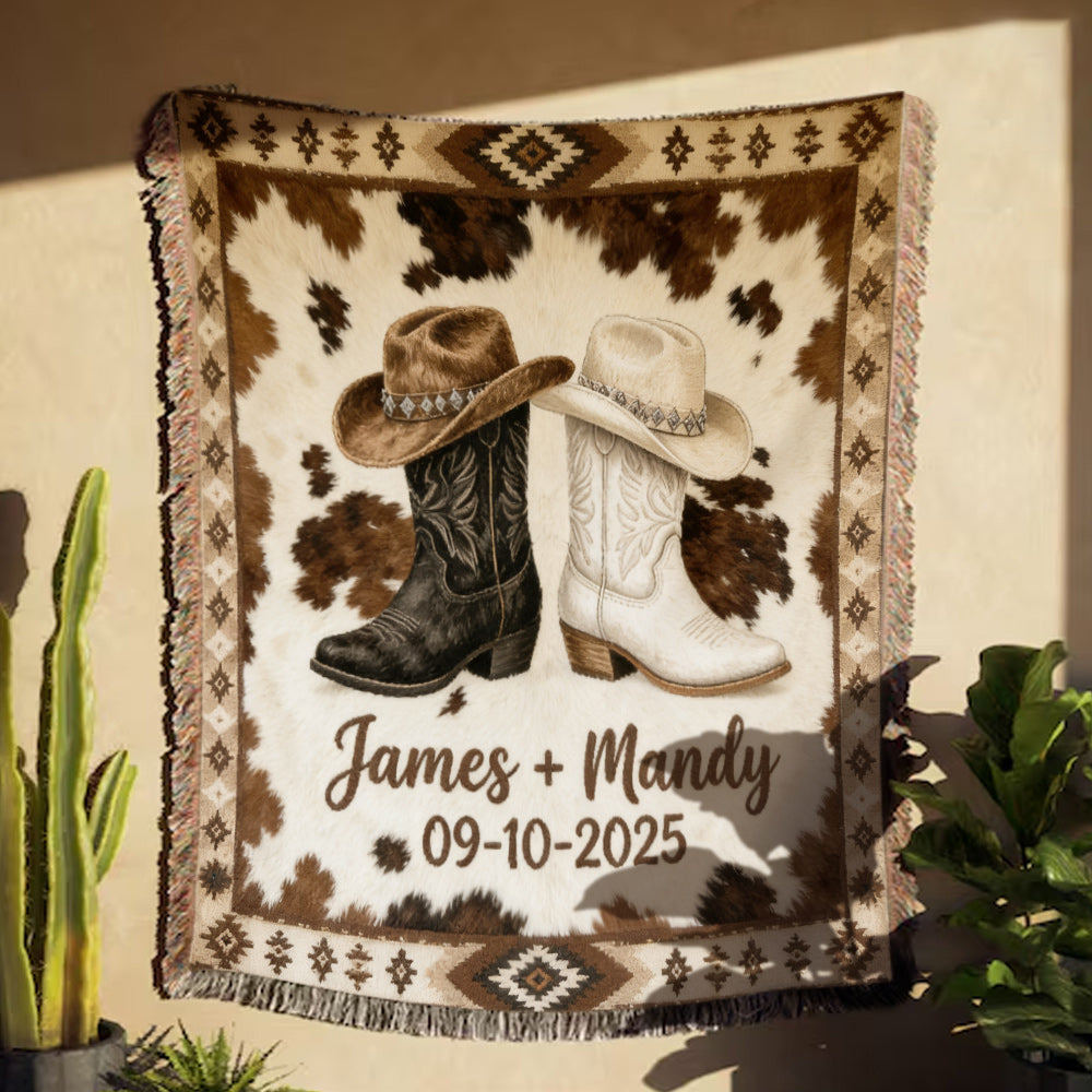 We Got This, Farmhouse Decoration, Cowboy Cowgirl Couple - Personalized Western Outfit Woven Blanket