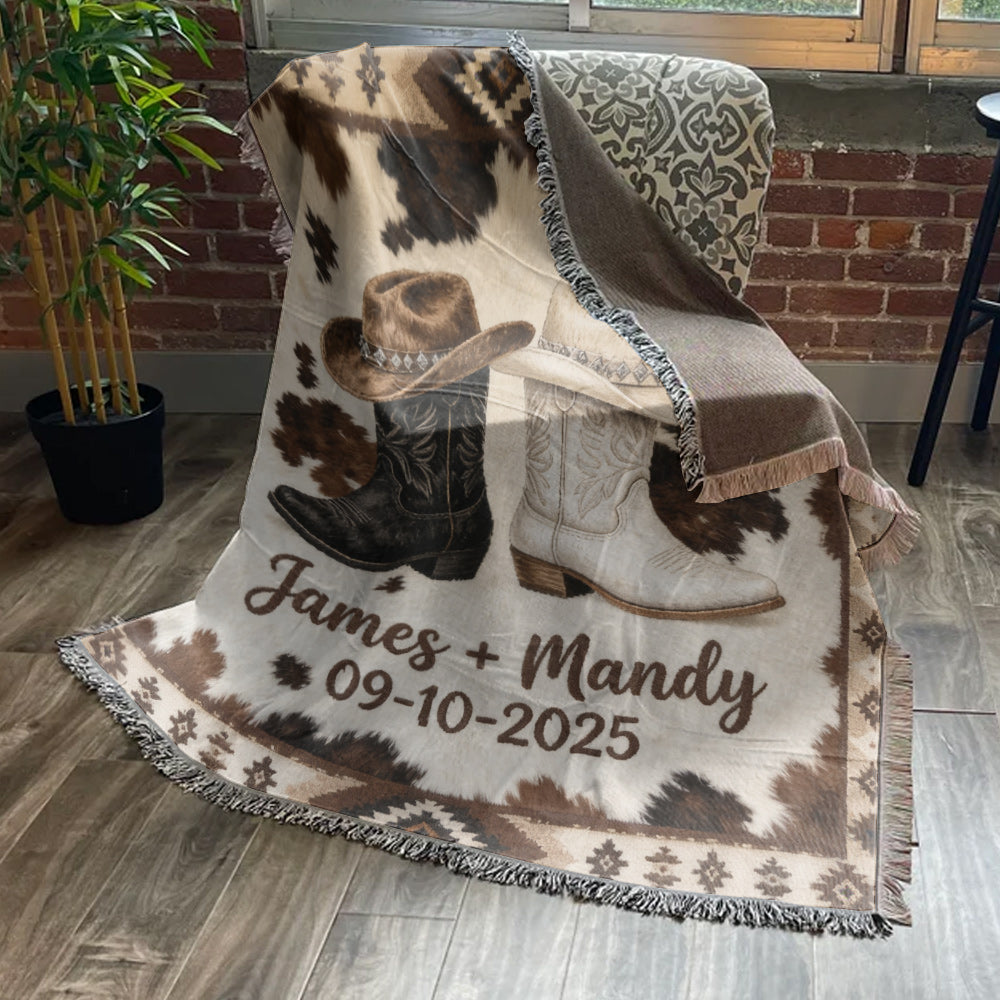 We Got This, Farmhouse Decoration, Cowboy Cowgirl Couple - Personalized Western Outfit Woven Blanket