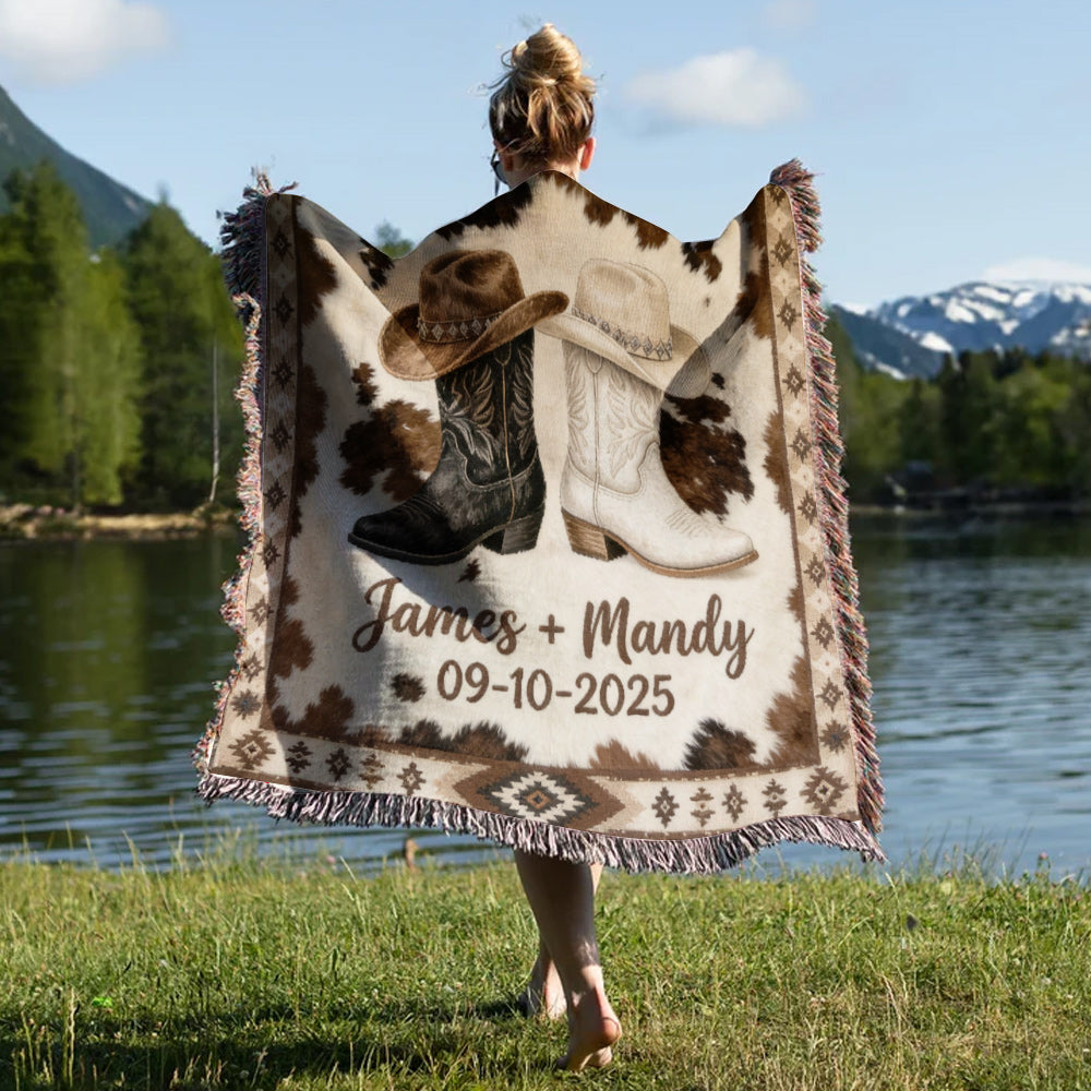 We Got This, Farmhouse Decoration, Cowboy Cowgirl Couple - Personalized Western Outfit Woven Blanket