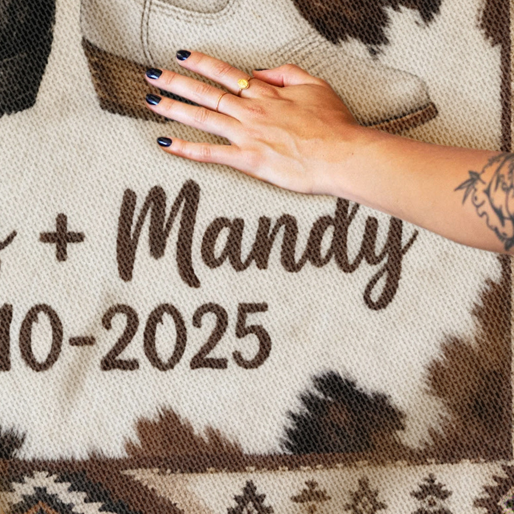 We Got This, Farmhouse Decoration, Cowboy Cowgirl Couple - Personalized Western Outfit Woven Blanket