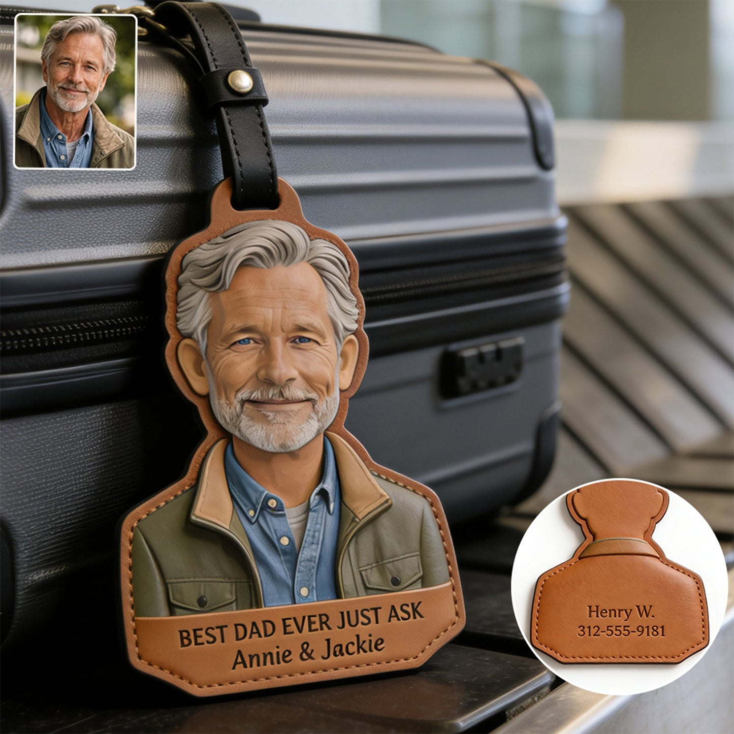 Never Far From Home - Personalized Father Luggage Tag