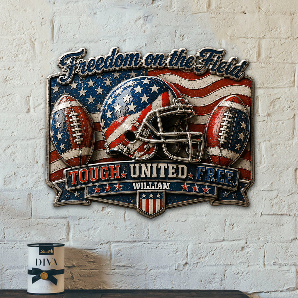 Play For Freedom - Personalized Football 3D Printed Cut Metal Sign