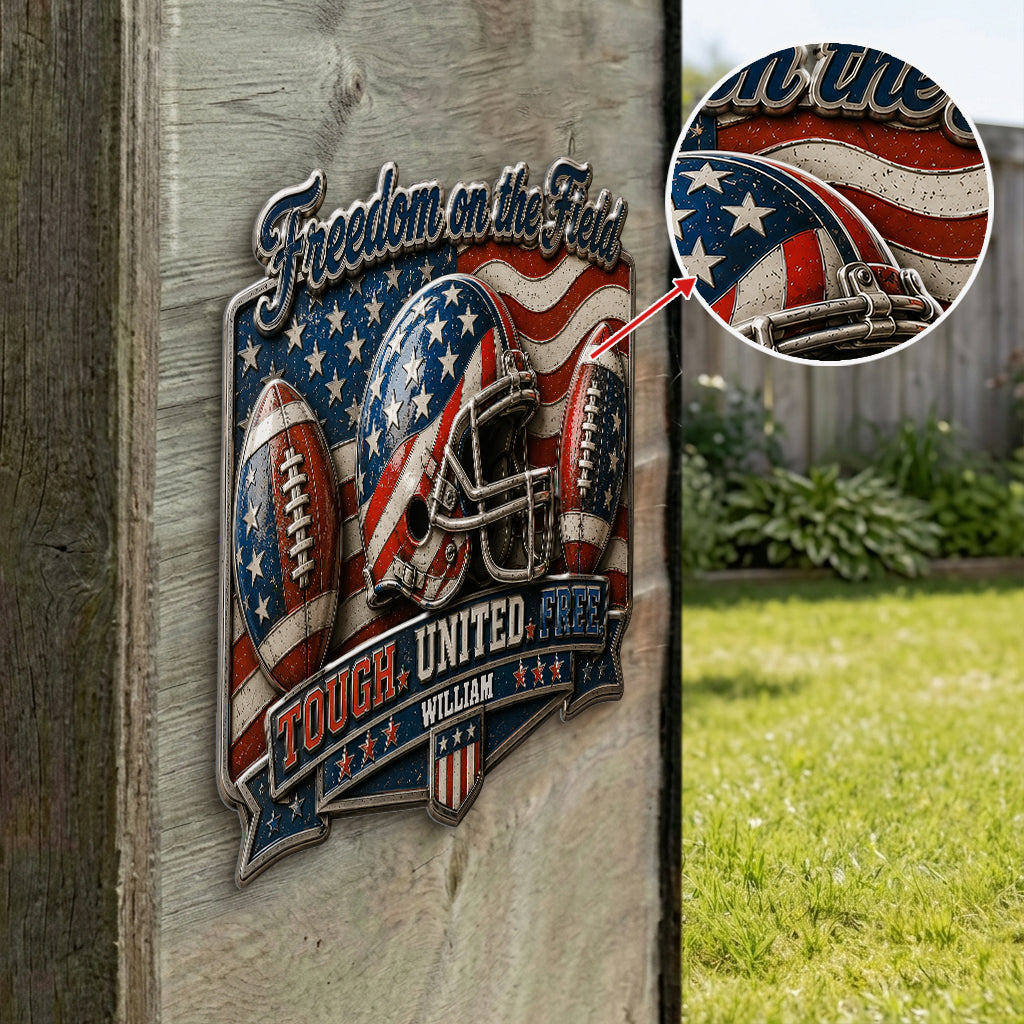 Play For Freedom - Personalized Football 3D Printed Cut Metal Sign
