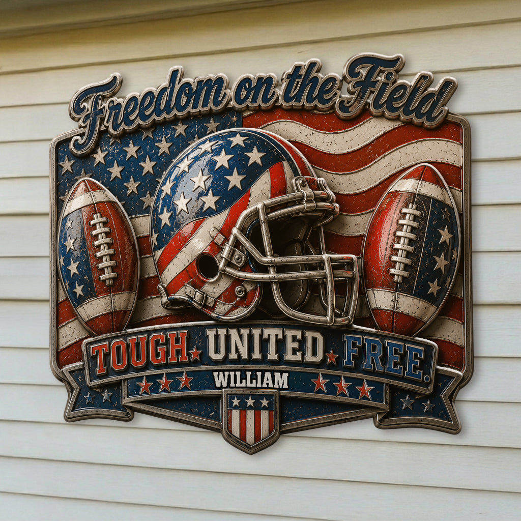 Play For Freedom - Personalized Football 3D Printed Cut Metal Sign