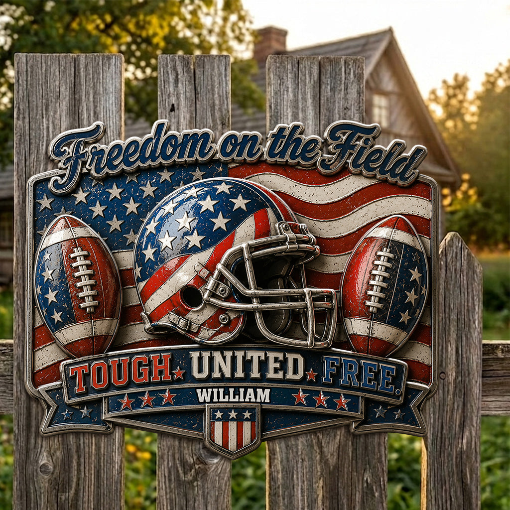 Play For Freedom - Personalized Football 3D Printed Cut Metal Sign