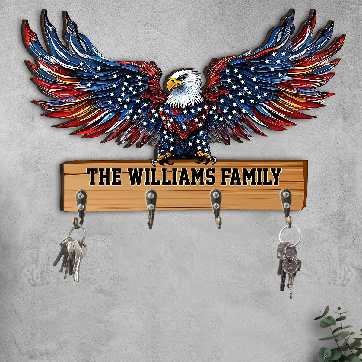 Welcome To Our Family - Personalized Bald Eagle Custom Shaped Key Rack
