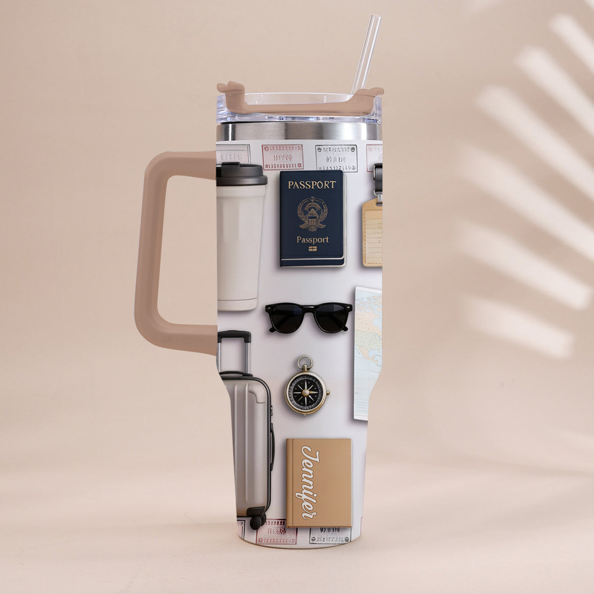 Love Traveling - Personalized Travelling Tumbler With Handle