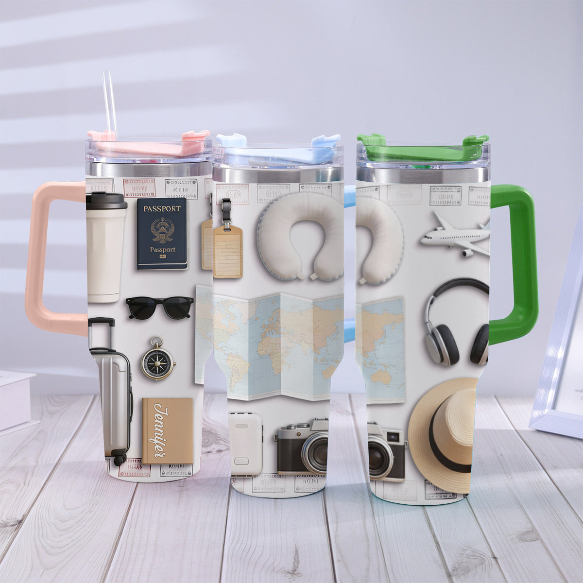 Love Traveling - Personalized Travelling Tumbler With Handle