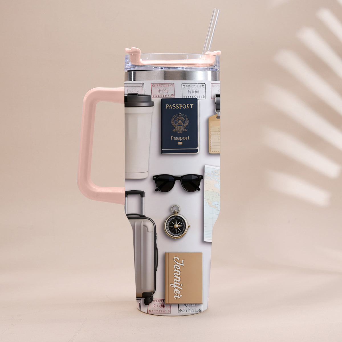 Love Traveling - Personalized Travelling Tumbler With Handle