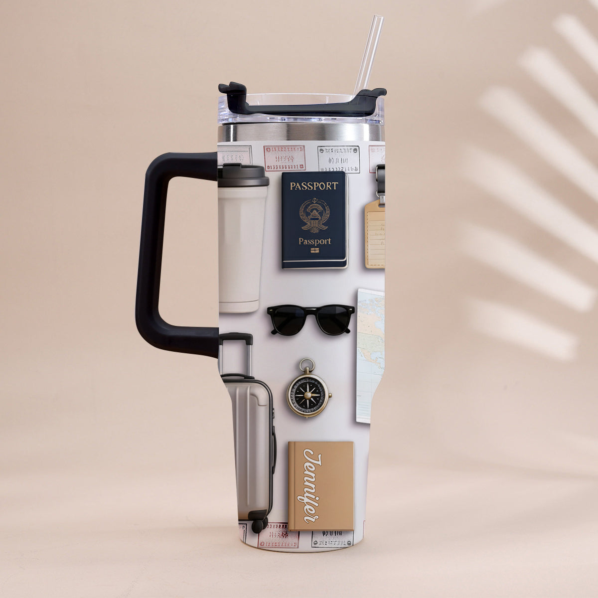 Love Traveling - Personalized Travelling Tumbler With Handle