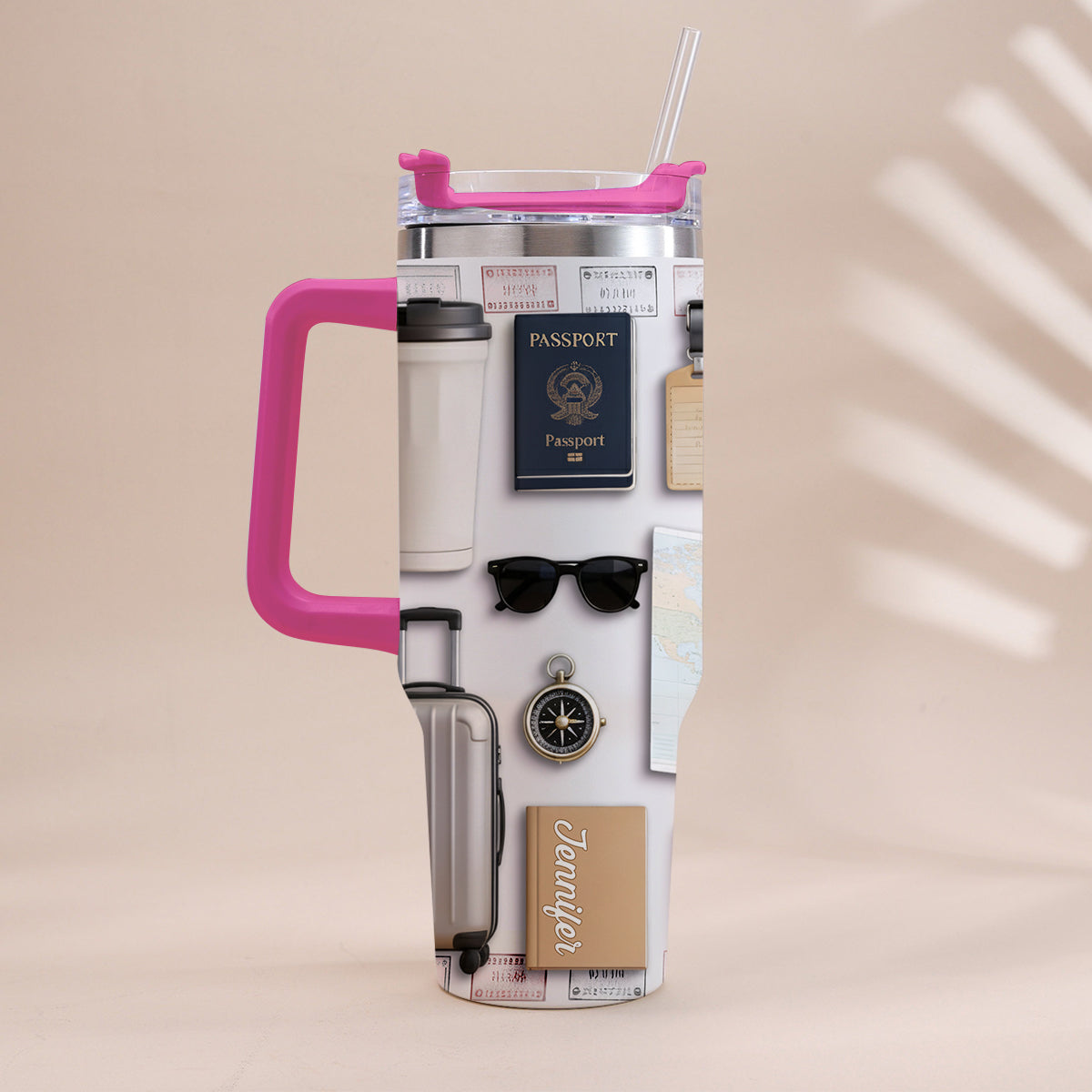 Love Traveling - Personalized Travelling Tumbler With Handle