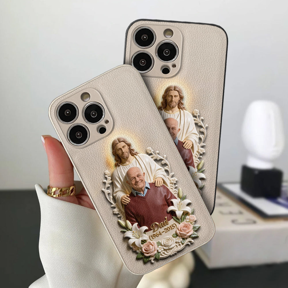 Memorial Gift Idea, Gift for Lost of Loved Ones - Personalized Memorial 3D Embossed Leather Phone Case