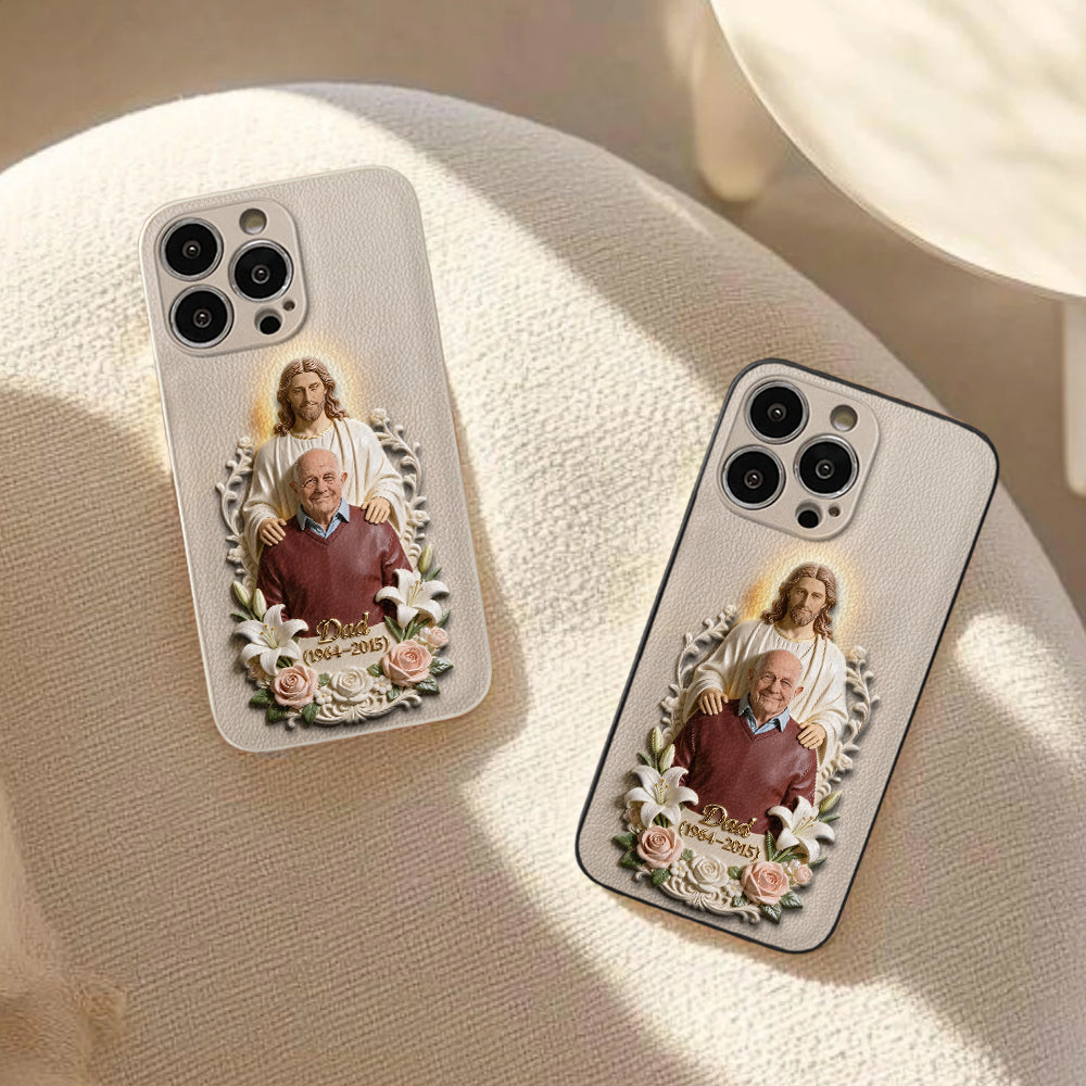 Memorial Gift Idea, Gift for Lost of Loved Ones - Personalized Memorial 3D Embossed Leather Phone Case
