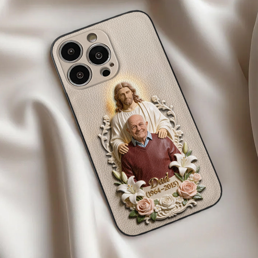 Memorial Gift Idea, Gift for Lost of Loved Ones - Personalized Memorial 3D Embossed Leather Phone Case