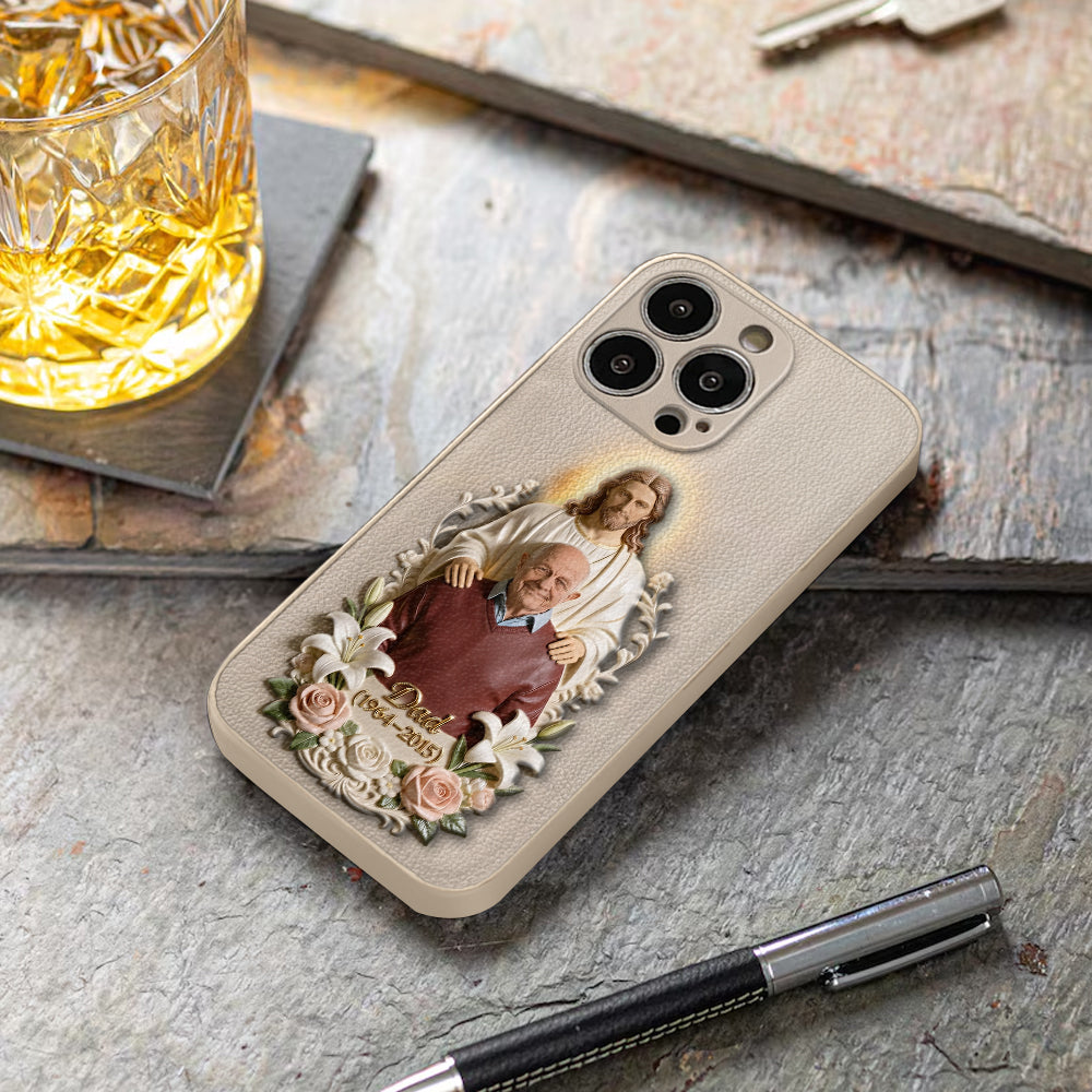 Memorial Gift Idea, Gift for Lost of Loved Ones - Personalized Memorial 3D Embossed Leather Phone Case