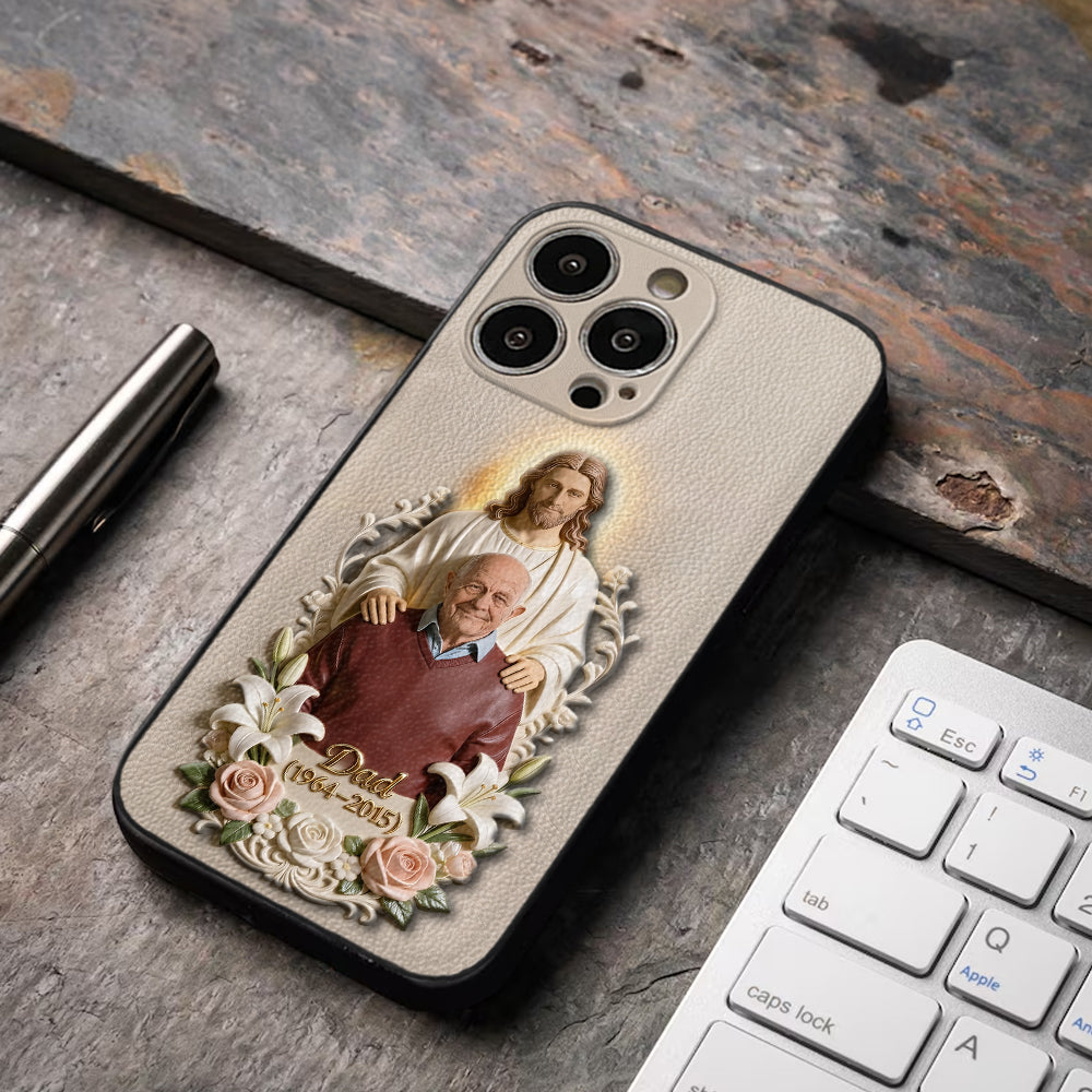 Memorial Gift Idea, Gift for Lost of Loved Ones - Personalized Memorial 3D Embossed Leather Phone Case