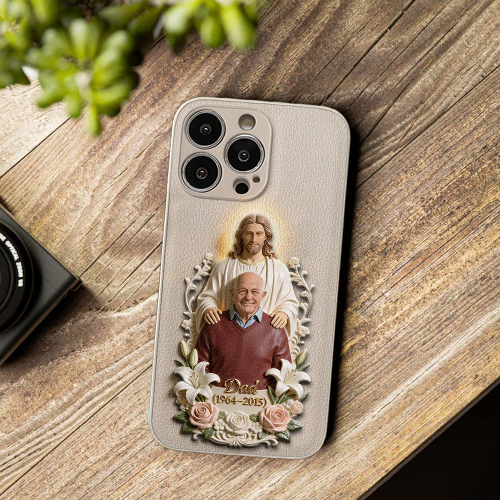 Memorial Gift Idea, Gift for Lost of Loved Ones - Personalized Memorial 3D Embossed Leather Phone Case