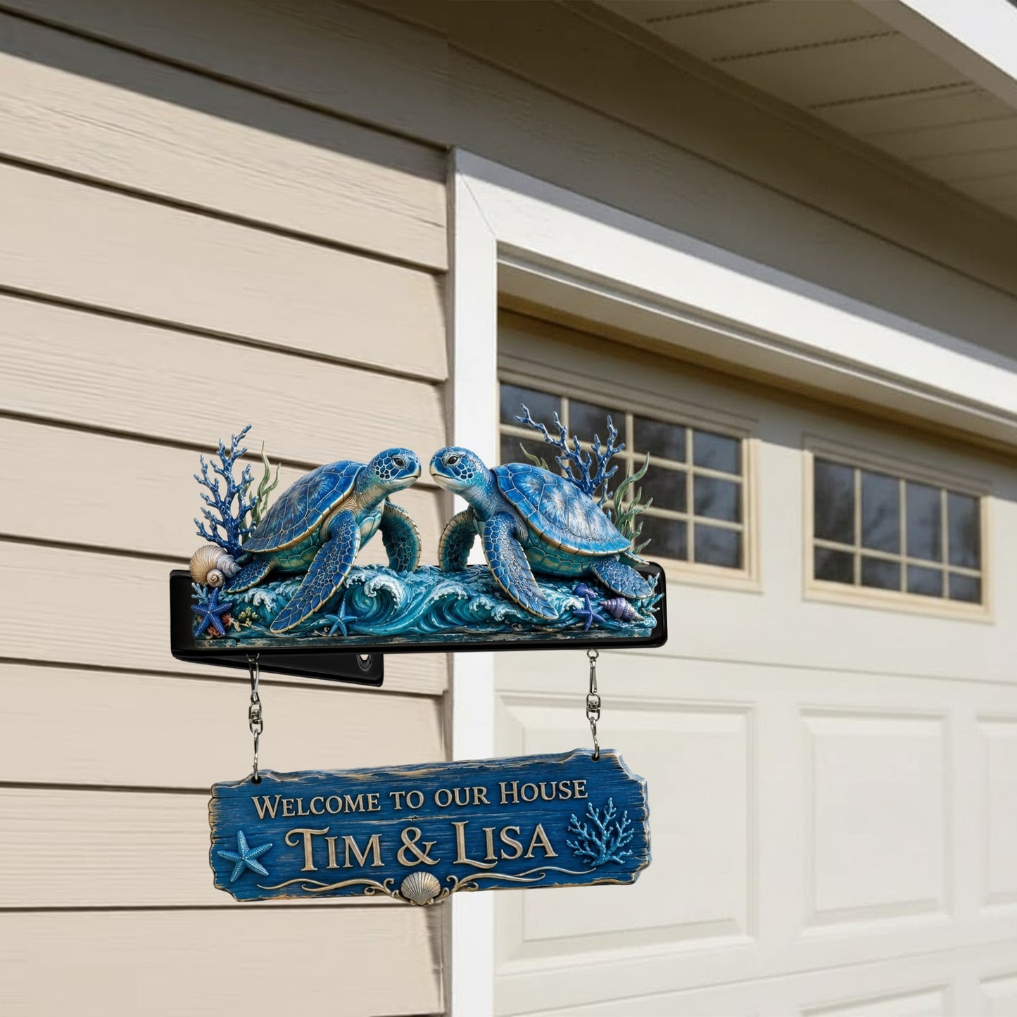 Turtle Couple Door Decoration - Personalized Turtle Wooden Wall Mount Sign