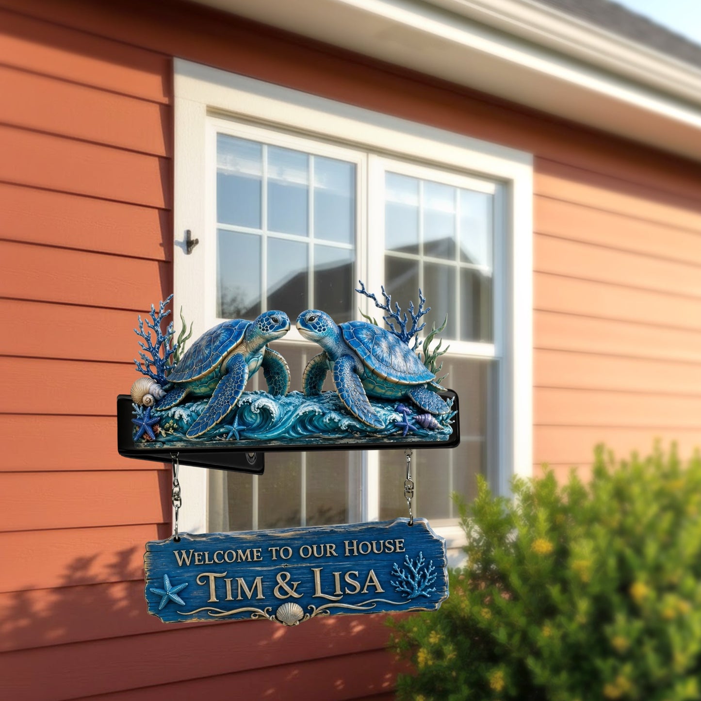 Turtle Couple Door Decoration - Personalized Turtle Wooden Wall Mount Sign