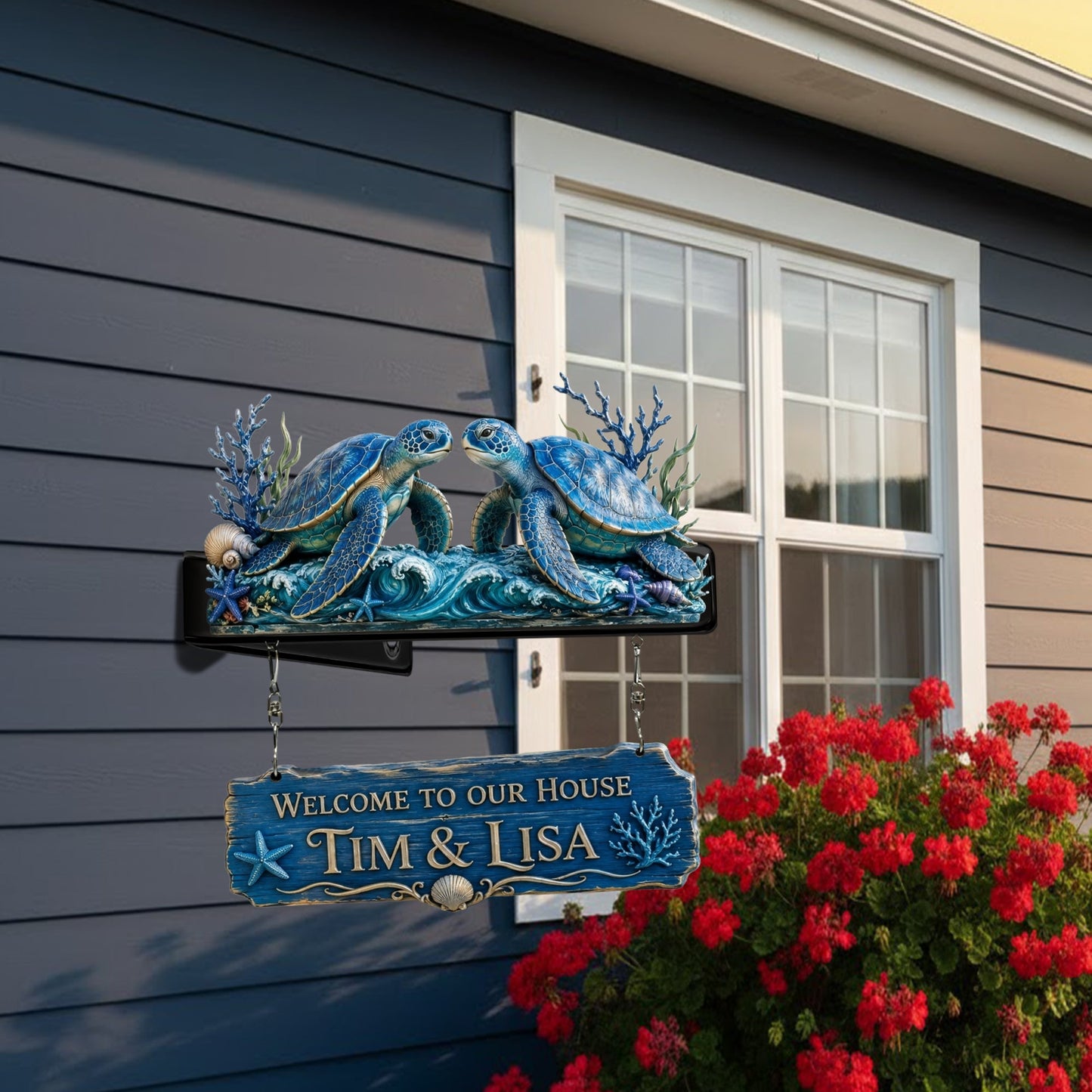 Turtle Couple Door Decoration - Personalized Turtle Wooden Wall Mount Sign